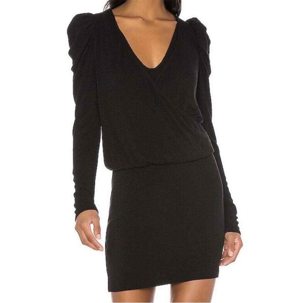 EUC Bailey 44 Size S Black Puff Long Sleeved Wool Blend Knit Mini Dress
